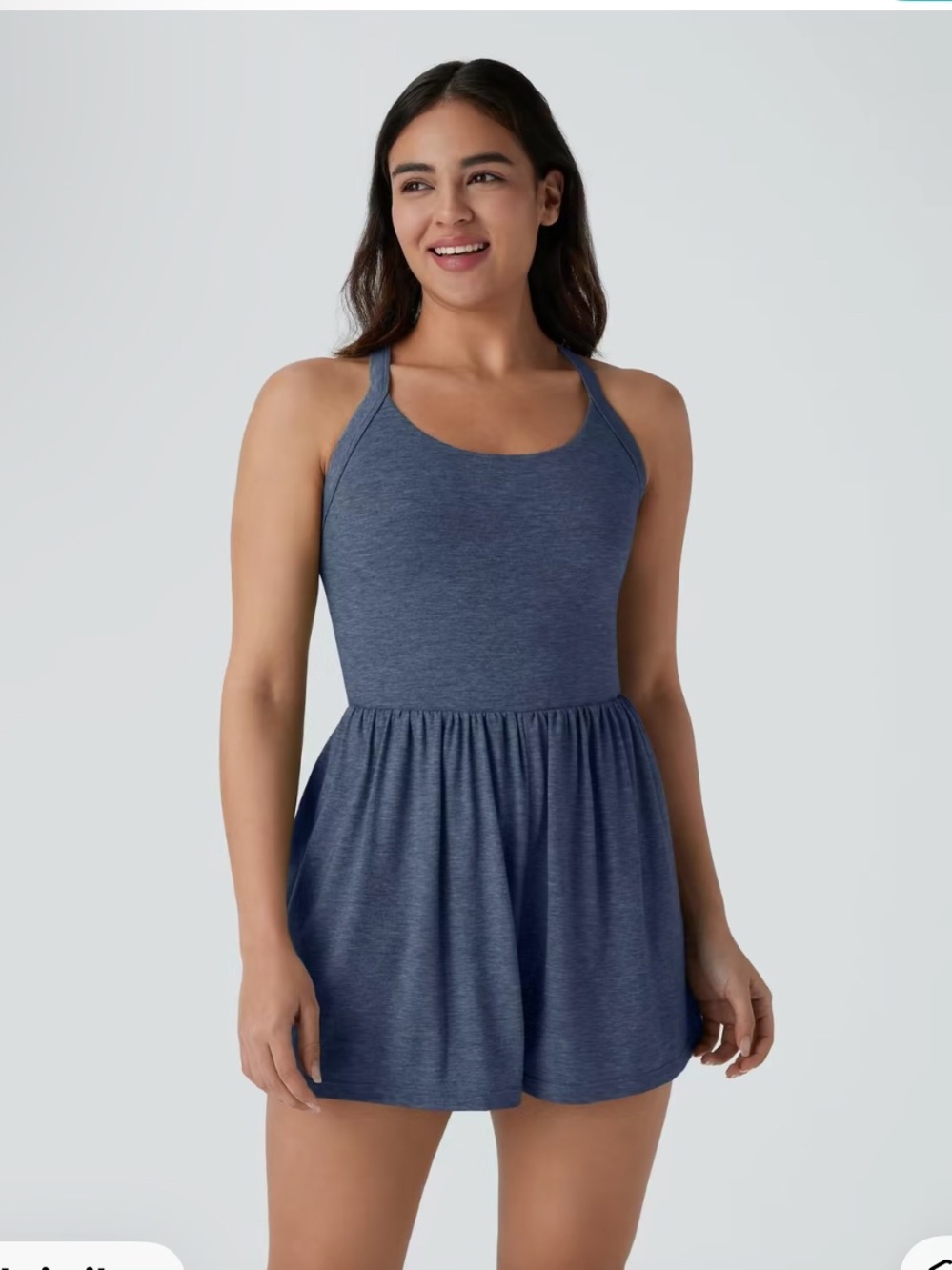 Blue Heathered Halara Pocket 2-in-1 Romper-Easy Peezy Edition